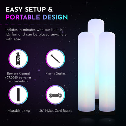 Inflatable Color Changing Column 8' x 18", Sand Bag Base, 4 Modes, Remote-Controlled LEDs